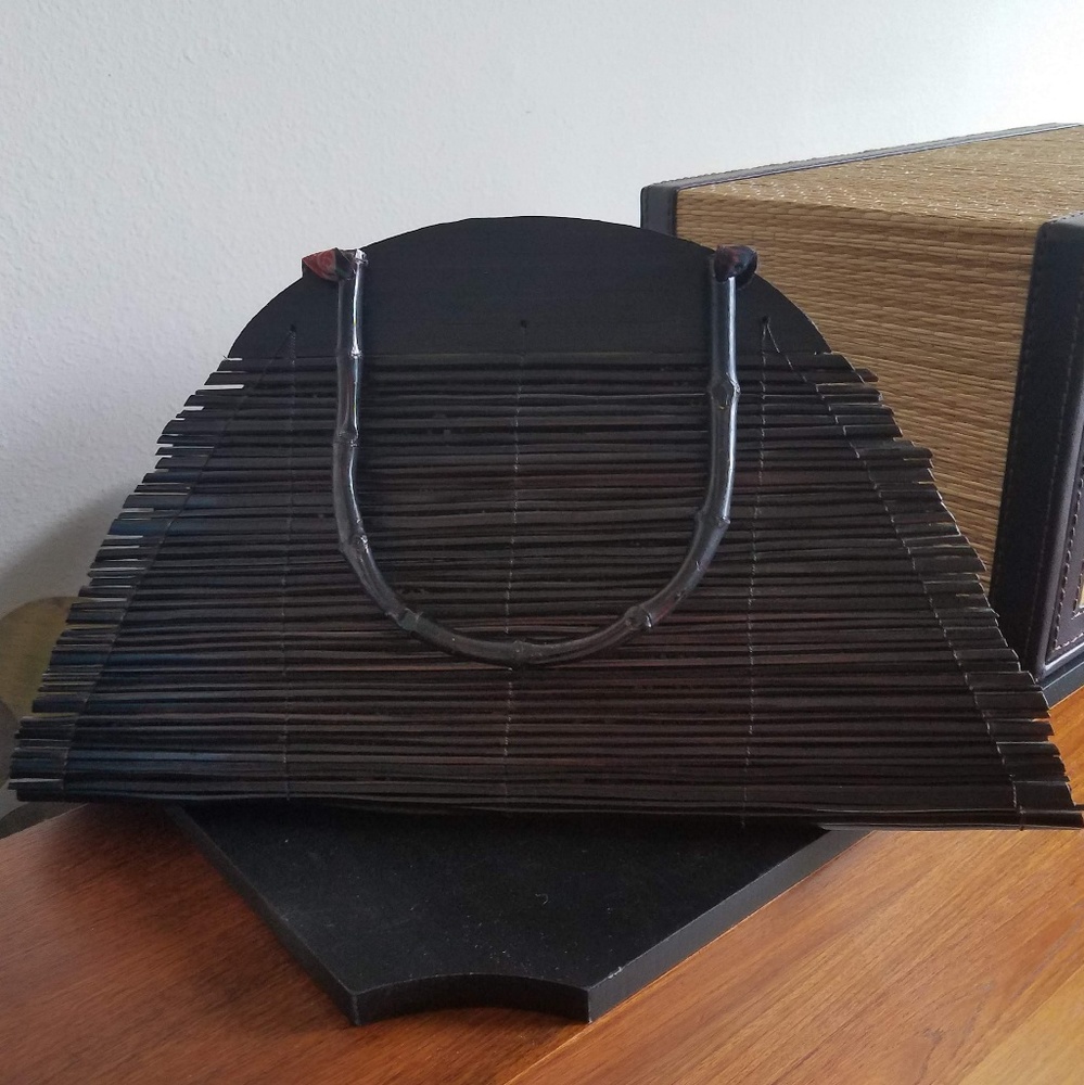 Vintage Black Wood and Bamboo Handbag